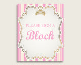 Pink Gold Please Sign A Block Sign and Decoarate A Block Sign Printables, Royal Princess Girl Baby Shower Decor, Instant Download, rp002