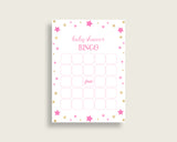 Twinkle Star Baby Shower Bingo Cards Printable, Pink Gold Baby Shower Girl, 60 Prefilled Bingo Game Cards, Cute Stars Most Popular bsg01