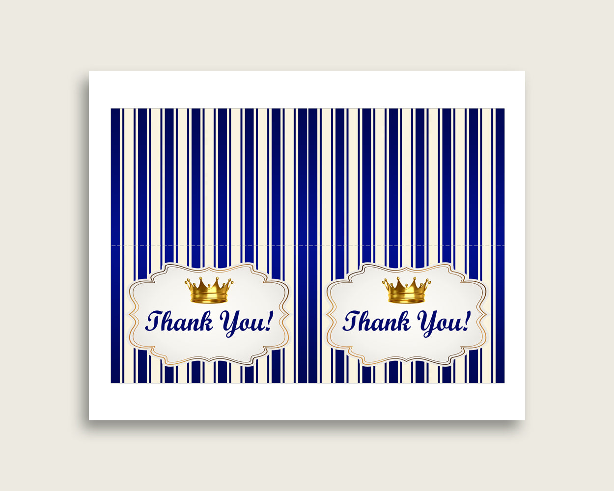 Blue Gold Thank You Cards Printable, Royal Prince Baby Shower Thank You Notes, Boy Shower Thank You Folded, Instant Download, rp001