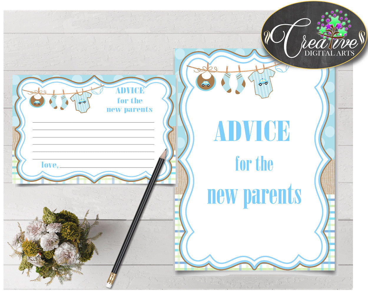 Advice For The Mommy To Be and Advice For The New Parents baby shower activities boy clothesline in blue color, instant download - bc001