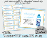 CANDY GUESSING GAME printable sign and tickets for baby shower with blue and white stripes theme, Jpg Pdf, instant download - bs002