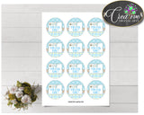 Baby shower THANK YOU round tag or sticker printable with boy clothes and blue color theme for boys, digital, instant download - bc001
