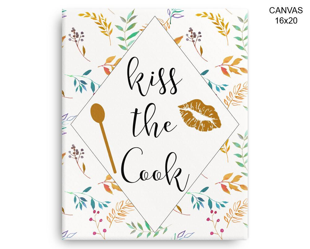 Kiss The Cook Print, Beautiful Wall Art with Frame and Canvas options available Kitchen Decor