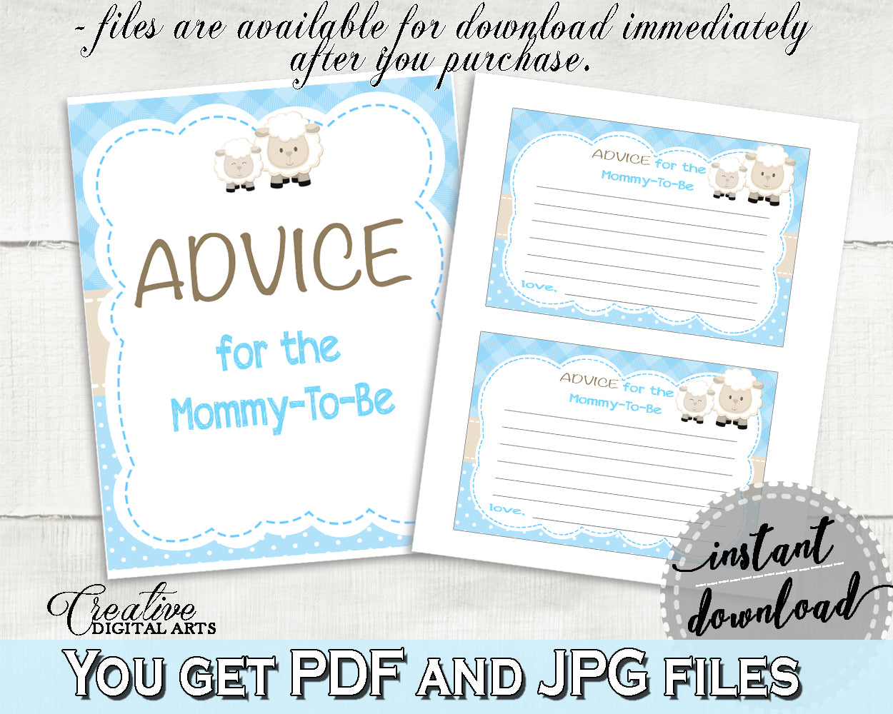 Sheep Advice For Mommy To Be and Advice For The New Parents lamb baby shower boy blue theme printable, Jpg Pdf, instant download - fa001