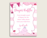 Pink Whale Baby Shower Diaper Raffle Tickets Game, Girl Pink White Diaper Raffle Card Insert and Sign Printable, Instant Download wbl02