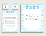 Chevron Baby Shower What's In The Bag Game, Blue White Boy Bag Game Printable, Instant Download, Stripy Lines Popular Zig Zag Theme cbl01