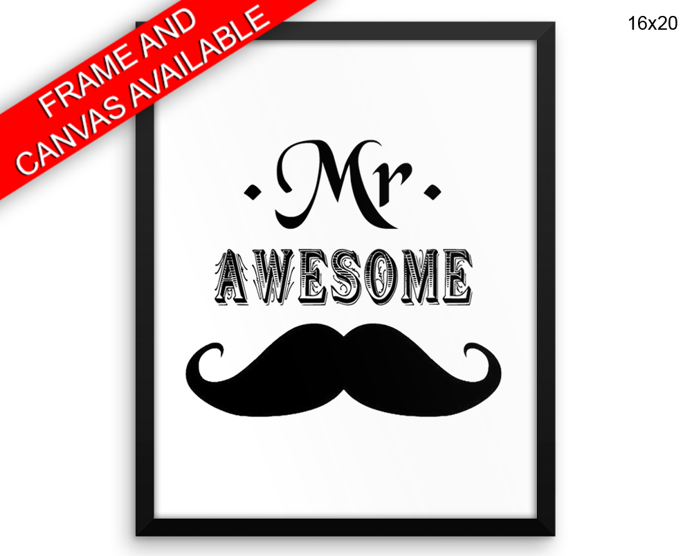 Moustache Print, Beautiful Wall Art with Frame and Canvas options available Office Decor
