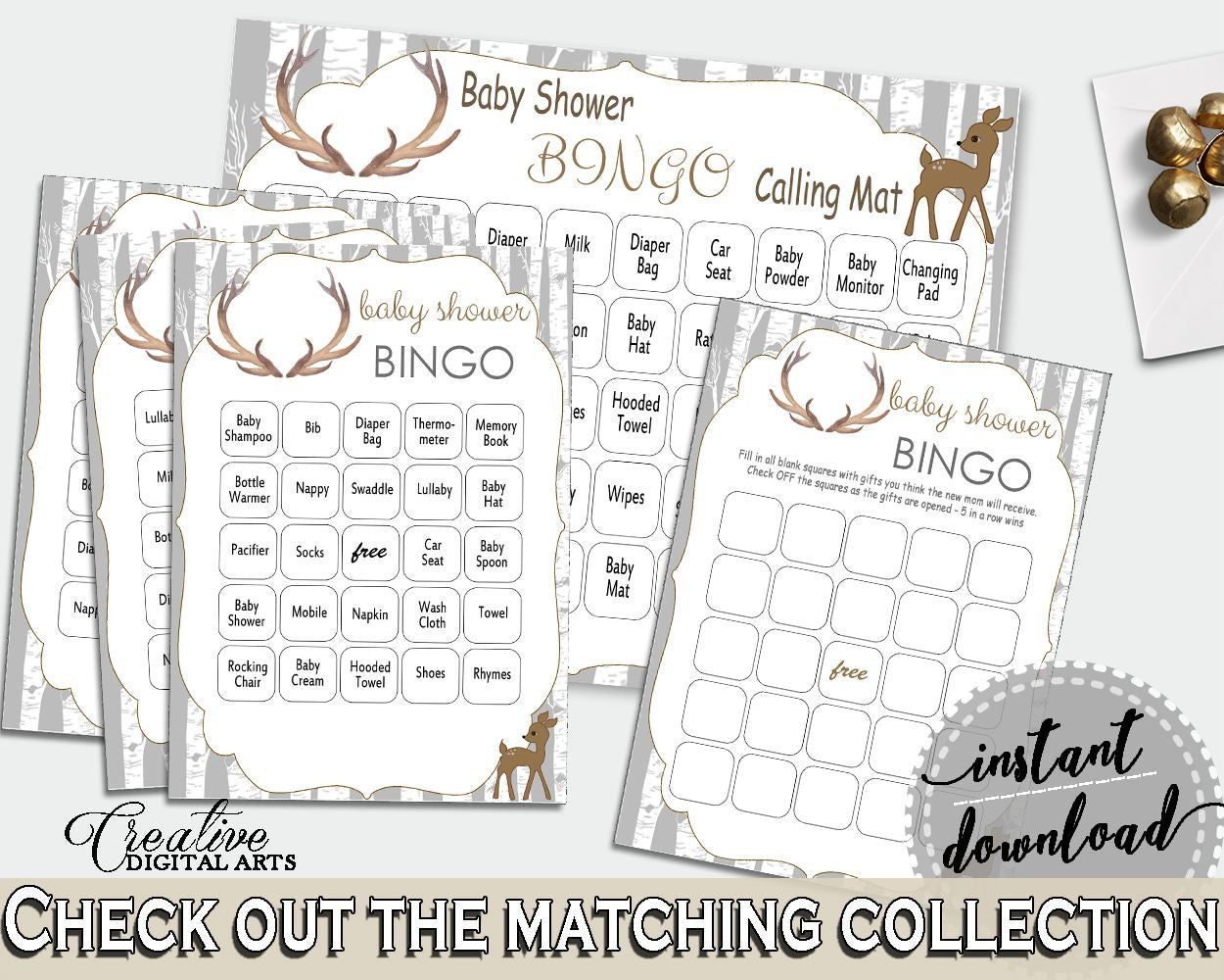 Bingo 60 Cards Baby Shower Bingo 60 Cards Deer Baby Shower Bingo 60 Cards Baby Shower Deer Bingo 60 Cards Gray Brown - Z20R3 - Digital Product