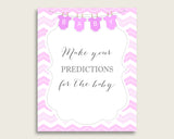 Chevron Baby Shower Prediction Cards & Sign Printable, Pink White Baby Prediction Game Girl, Instant Download, Light Pink Popular Zig cp001