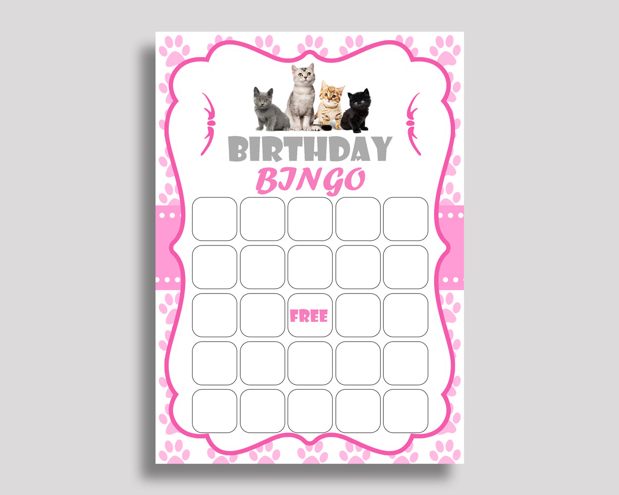 Cat Bingo Gift Cat Birthday Bingo Blank Cat Bingo Cards Pink White Birthday Activity Girl INHA8