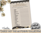 Seashells And Pearls Bridal Shower Word Scramble in Brown And Beige, mixed-up letters, lace shower, shower activity, party theme - 65924 - Digital Product