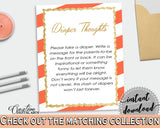 Baby shower DIAPER THOUGHTS game with orange strips theme printable, glitter gold, digital file jpg pdf, instant download - bs003
