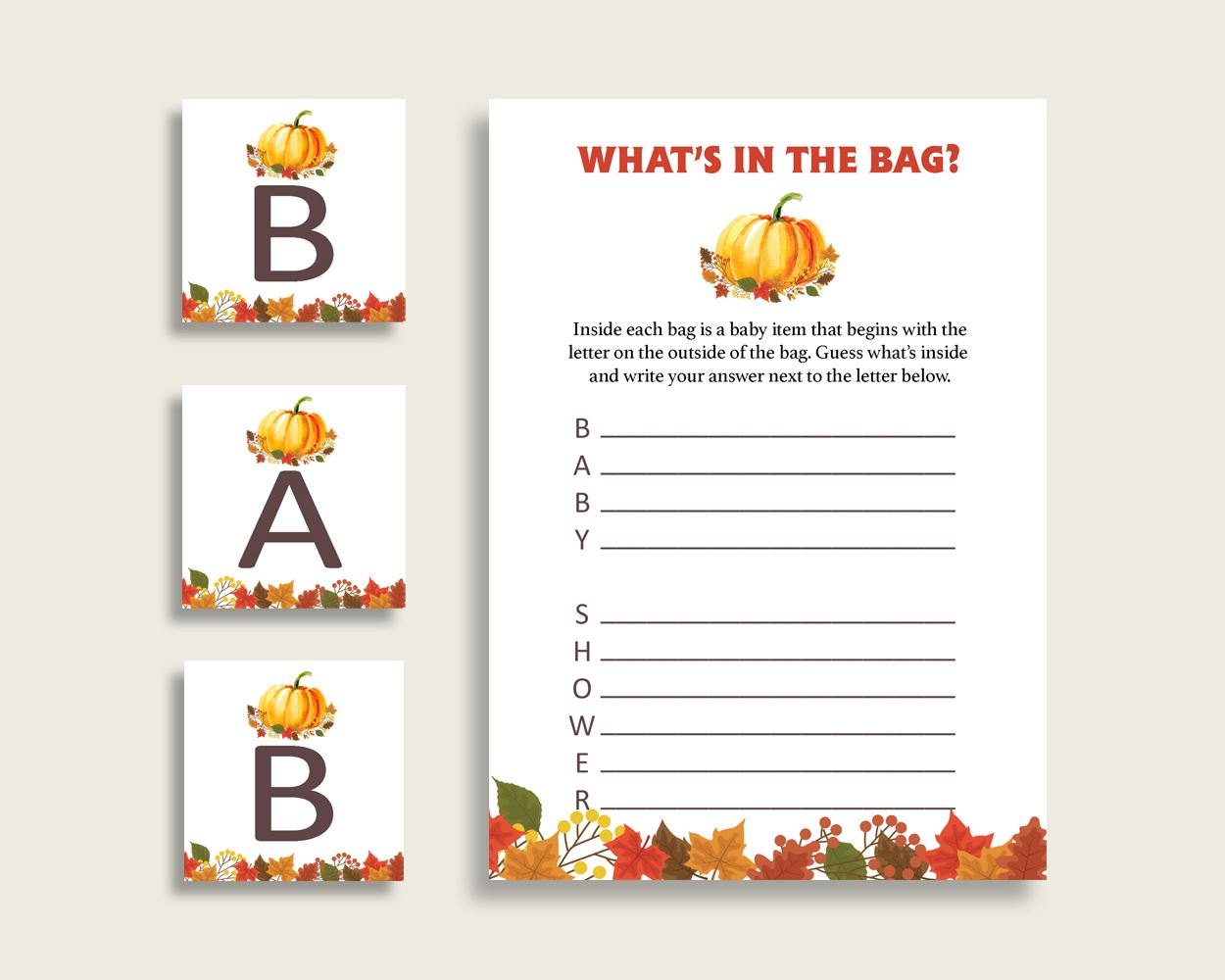 What's In The Bag Baby Shower What's In The Bag Fall Baby Shower What's In The Bag Baby Shower Pumpkin What's In The Bag Orange Brown BPK3D - Digital Product