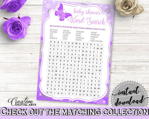 Word Search Baby Shower Word Search Butterfly Baby Shower Word Search Baby Shower Butterfly Word Search Purple Pink party stuff 7AANK - Digital Product