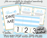 Baby shower GUESS the SWEET MESS game cards tents and sign with blue stripes theme, glitter gold, Jpg Pdf, instant download - bs002
