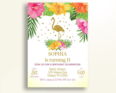 Flamingo Birthday Invitation Gold Birthday Party Invitation Flamingo Birthday Party Gold Invitation Girl girls flamingo S5M4N - Digital Product