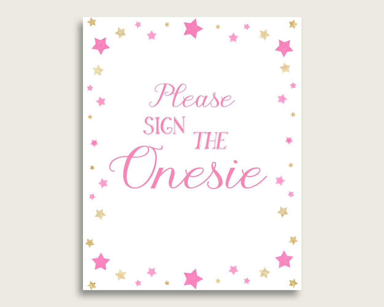 Pink Gold Please Sign The Onesie Sign and Design A Onesie Sign Printables, Twinkle Star Girl Baby Shower Decor, Instant Download, bsg01