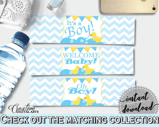 Baby Shower BOTTLE LABELS printable, rubber duck bottle labels, mint and blue baby shower labels, digital Pdf Jpg, instant download - rd002 - Digital Product