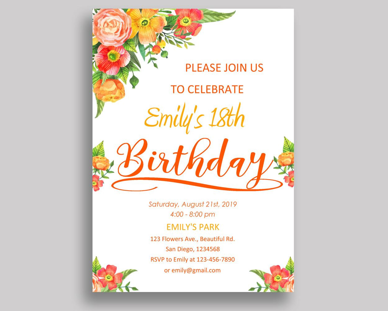 Flowers Colorful Birthday Invitation Flowers Colorful Birthday Party Invitation Flowers Colorful Birthday Party Flowers Colorful 09KIN - Digital Product