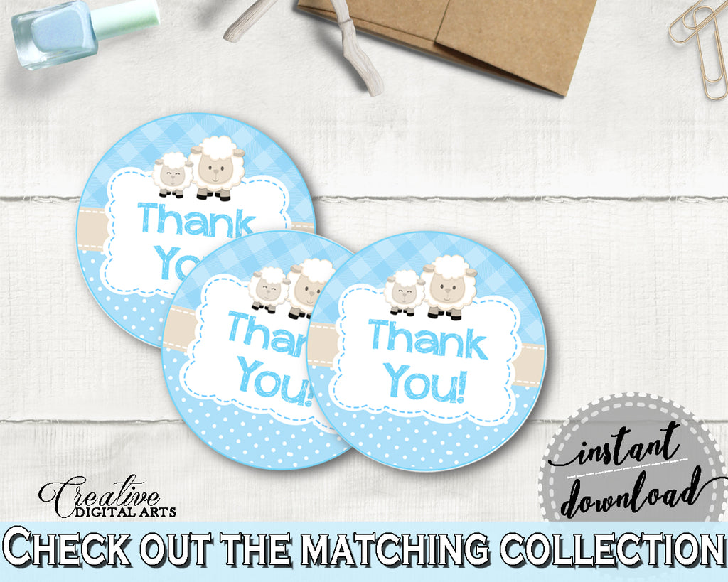 Baby shower Boy THANK YOU sheep round tag or sticker printable, little lamb favor tag, digital files Pdf Jpg, instant download - fa001