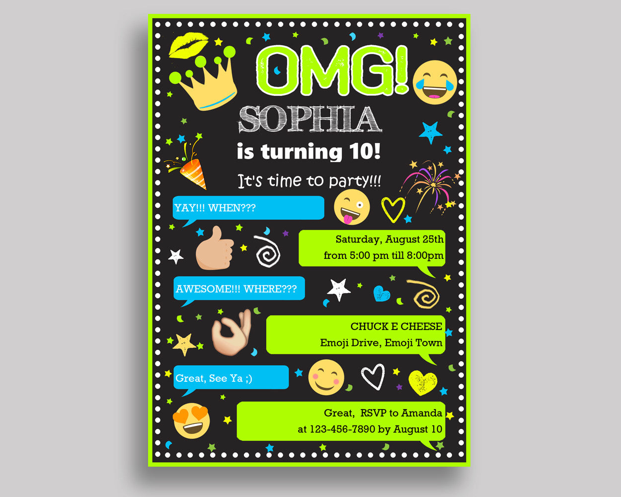 Emoji Birthday Invitation Emoji Birthday Party Invitation Emoji Birthday Party Emoji Invitation Girl emoticons, omg invite, teen X82NC - Digital Product