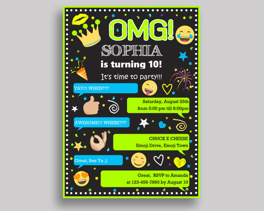 Emoji Birthday Invitation Emoji Birthday Party Invitation Emoji Birthday Party Emoji Invitation Girl emoticons, omg invite, teen X82NC - Digital Product