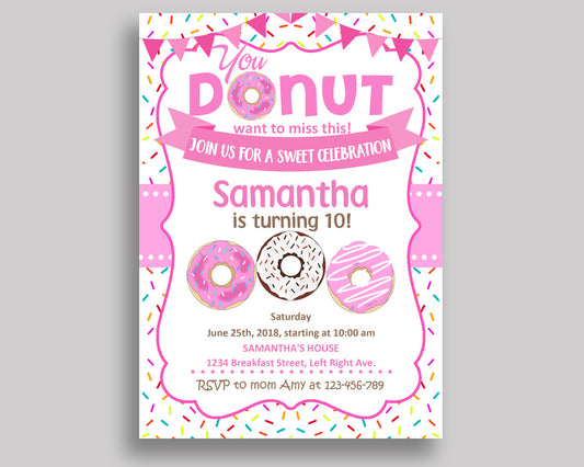 Doughnut Birthday Invitation Doughnut Birthday Party Invitation Doughnut Birthday Party Doughnut Invitation Girl any age, donut 31C0W - Digital Product