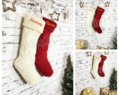 Embroidered Christmas Stocking, Knit Stockings, Personalized Christmas Stockings, Christmas Gift, Embroidered Custom Stockings, Cable Knit