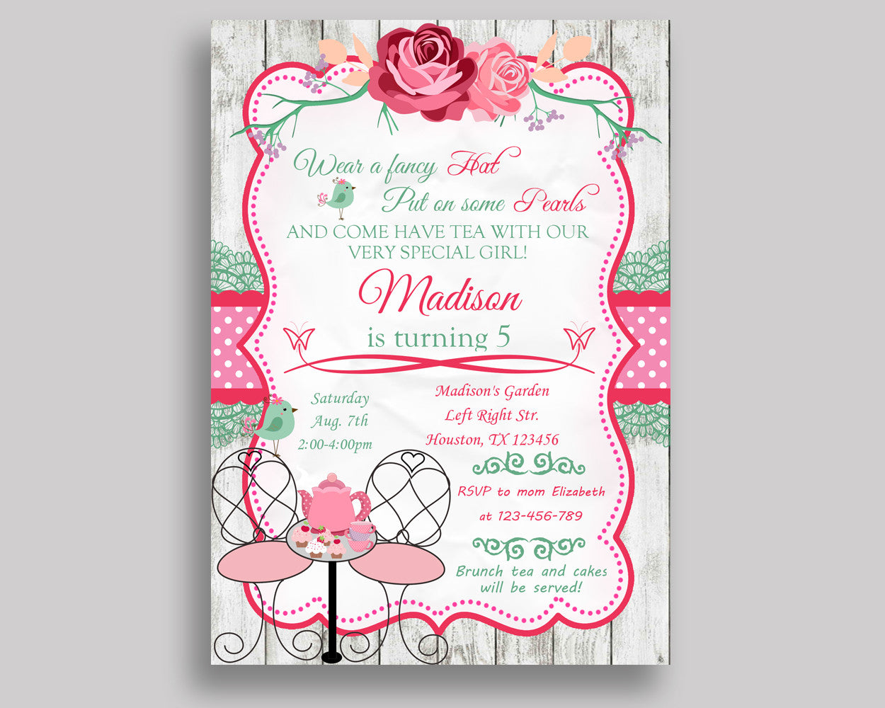 Tea Party Birthday Invitation Tea Party Birthday Party Invitation Tea Party Birthday Party Tea Party Invitation Girl tea supplies W8BHH - Digital Product