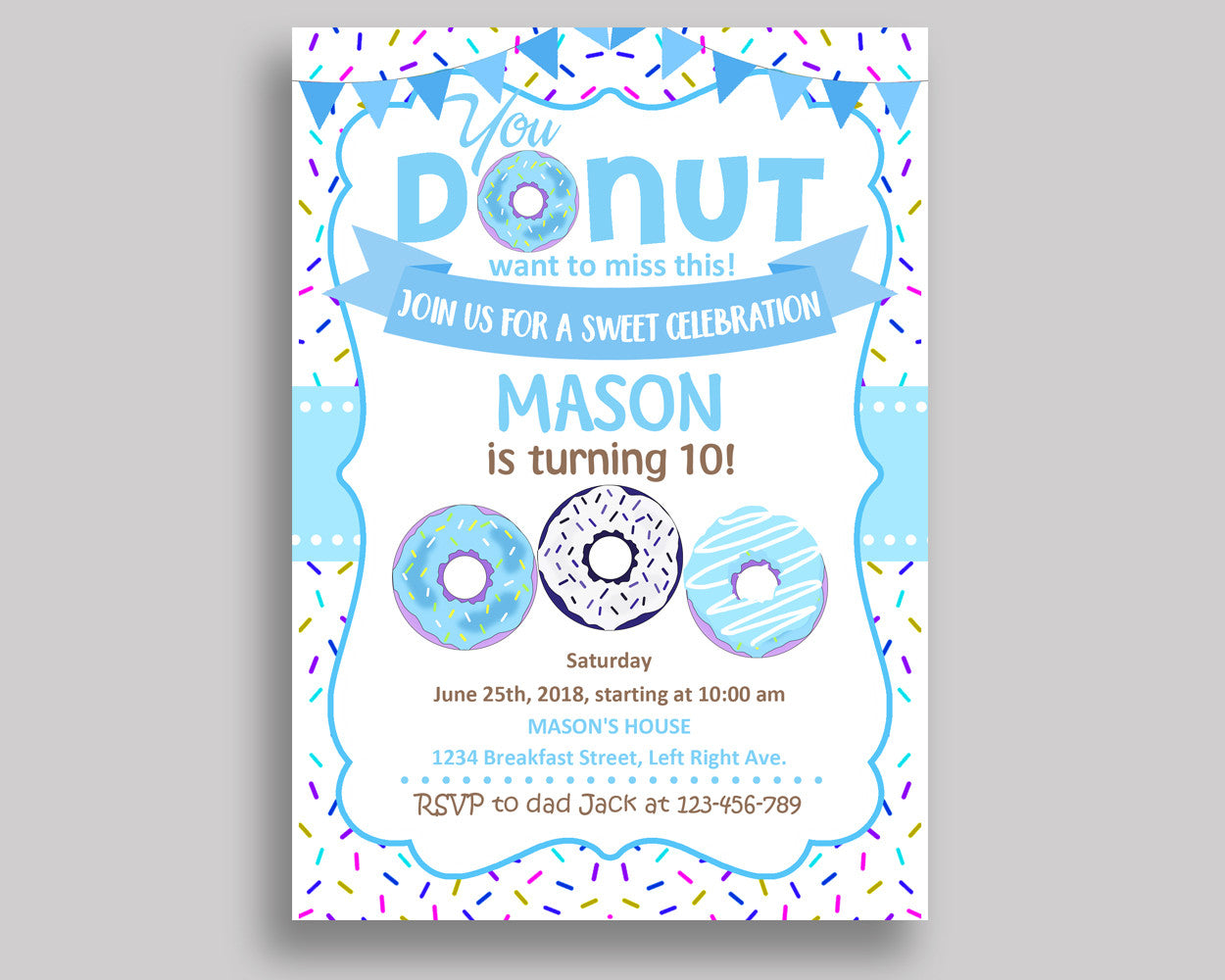 Donut Birthday Invitation Donut Birthday Party Invitation Donut Birthday Party Donut Invitation Boy printable, doughnut, downloadable 4X9CJ - Digital Product