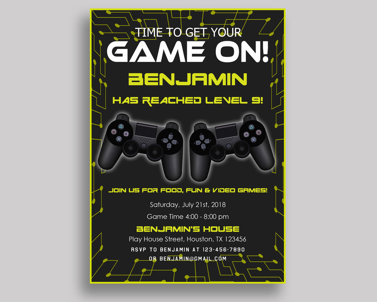 Gaming Birthday Invitation Gaming Birthday Party Invitation Gaming Birthday Party Gaming Invitation Boy Girl game, game on, diy pdf TG5E3 - Digital Product