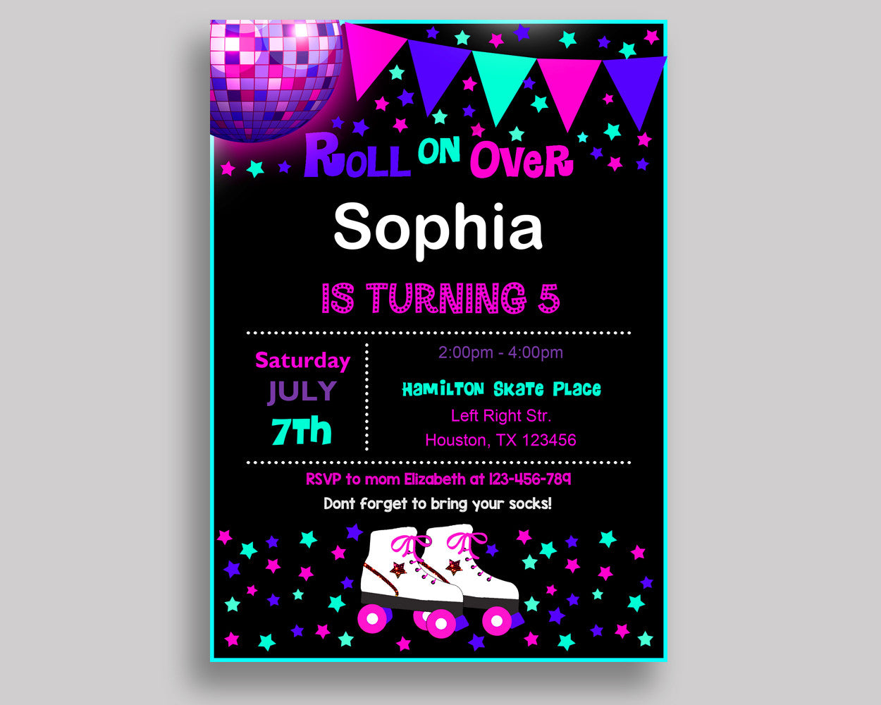 Roller Skates Birthday Invitation Roller Skates Birthday Party Invitation Roller Skates Birthday Party Roller Skates Invitation Girl 8NAK7 - Digital Product