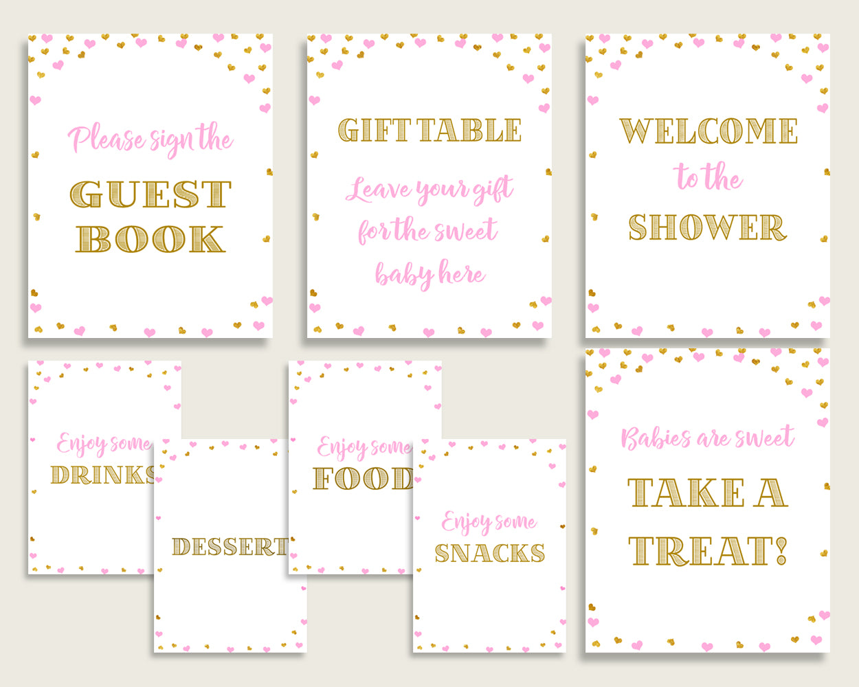 Table Signs Baby Shower Table Signs Hearts Baby Shower Table Signs Baby Shower Hearts Table Signs Pink Gold party plan printables bsh01