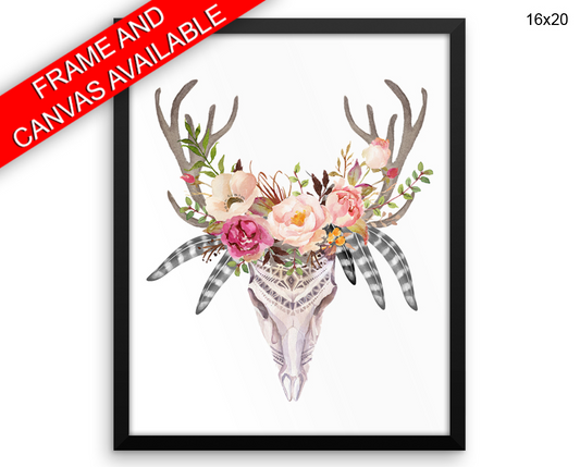 Skull Flowers Print, Beautiful Wall Art with Frame and Canvas options available Animal Decor