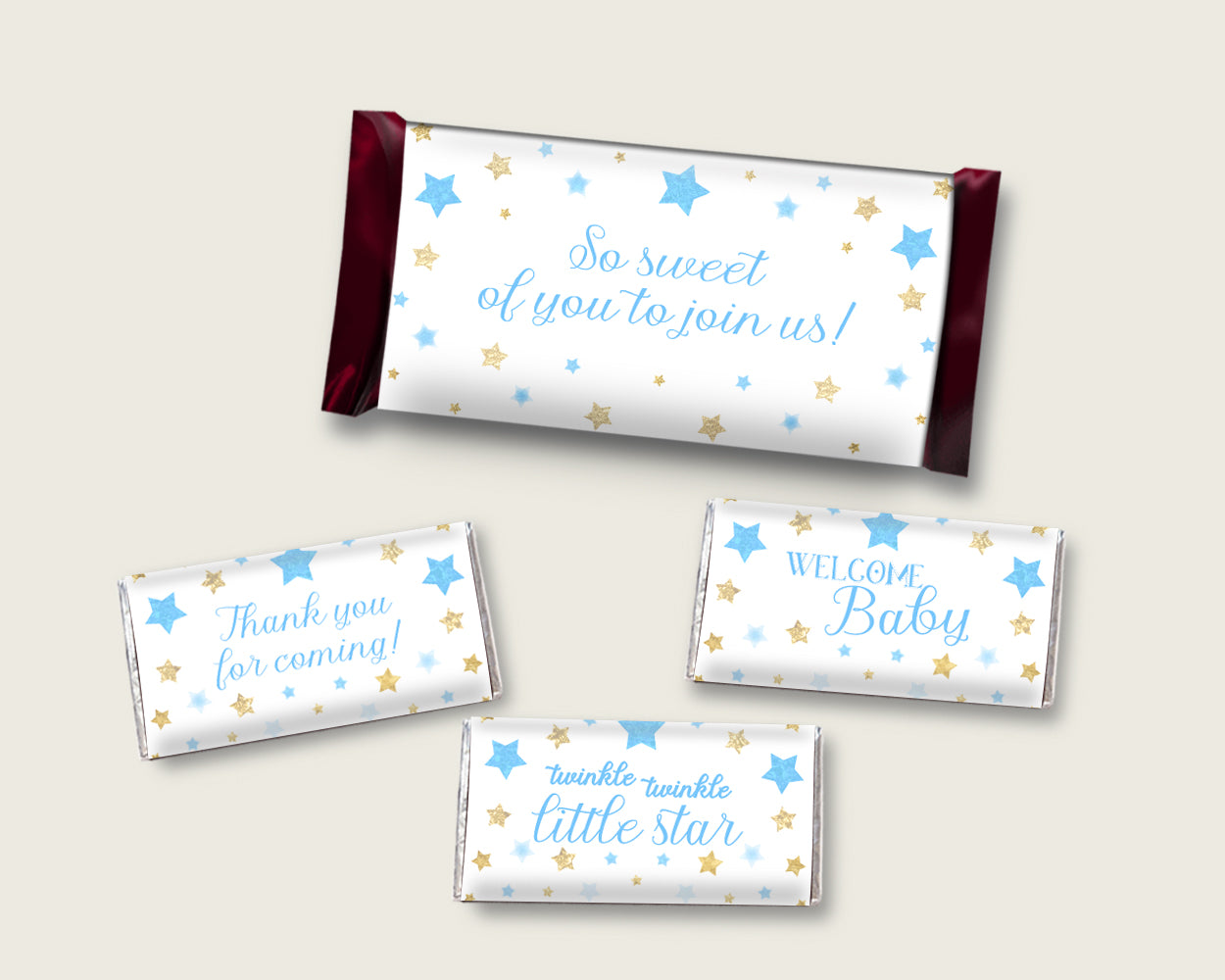 Stars Hershey Candy Bar Wrapper Printable, Blue Gold Chocolate Bar Wrappers, Boy Shower Candy Labels, Instant Download, Little Star bsr01