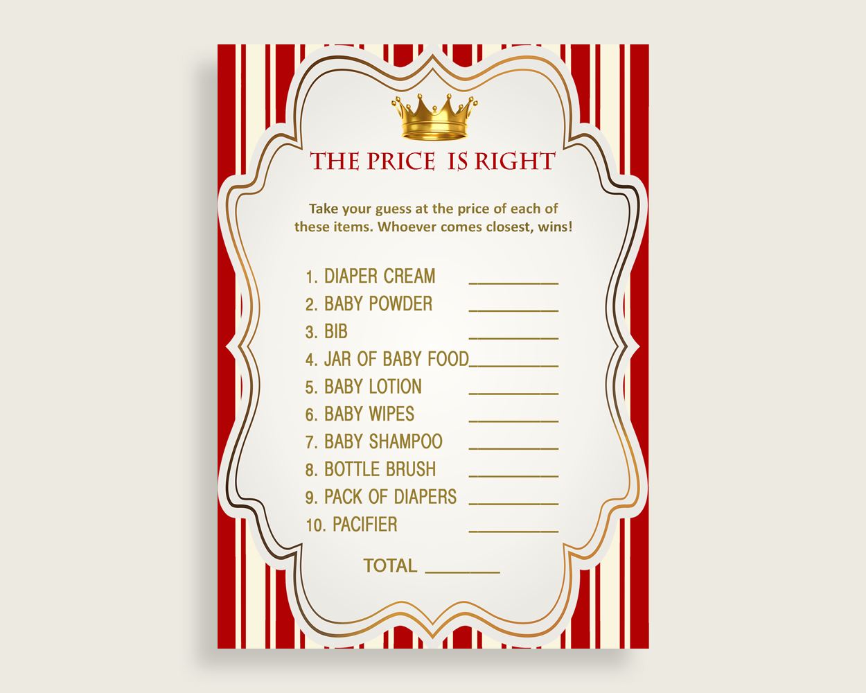 Red Gold The Price Is Right Game, Prince Baby Shower Boy Activity, Guess The Price Game Printable, Instant Download, Crown Cute Theme 92EDX