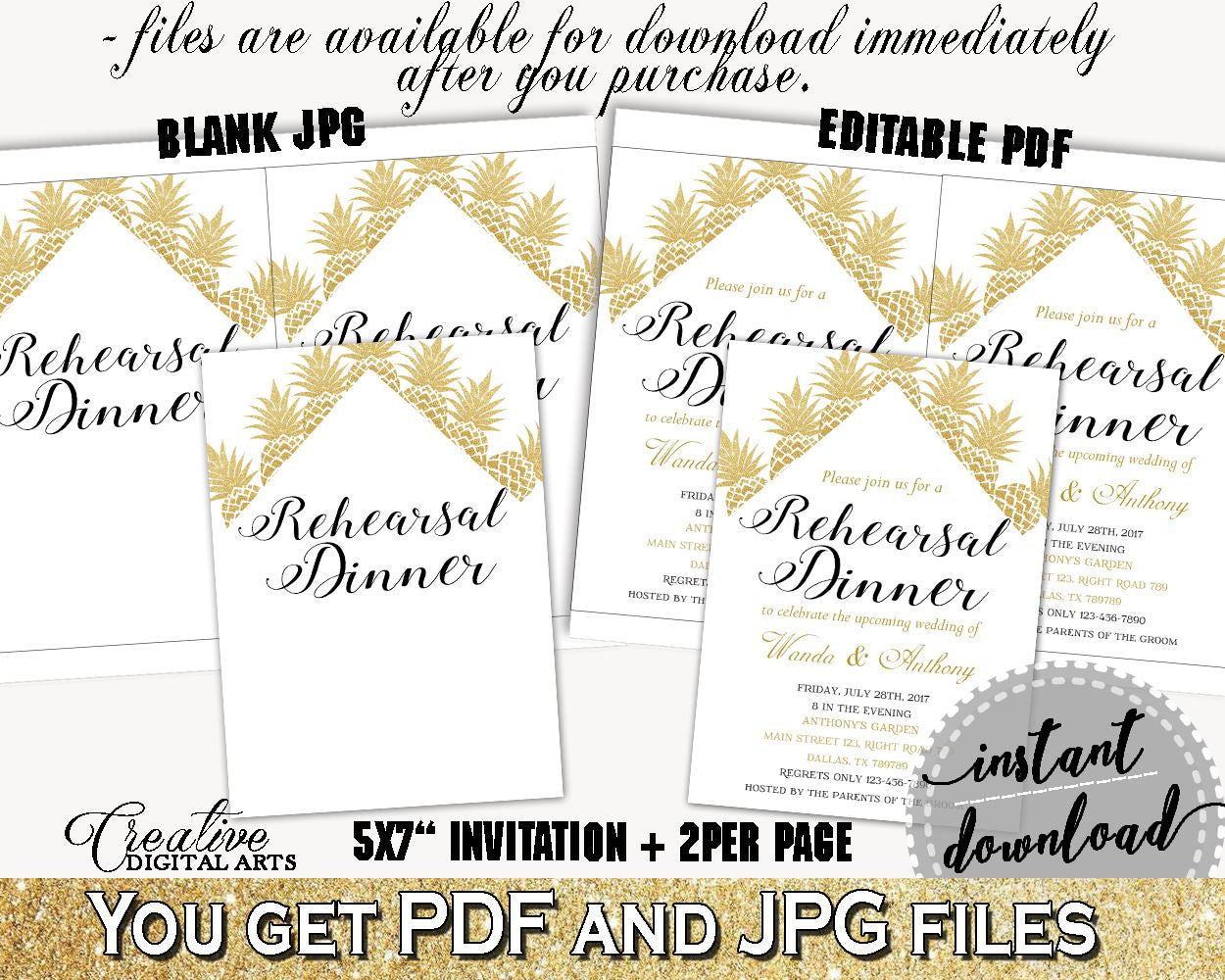 Rehearsal Dinner Invitation Editable Bridal Shower Rehearsal Dinner Invitation Editable Pineapple Bridal Shower Rehearsal Dinner 86GZU - Digital Product