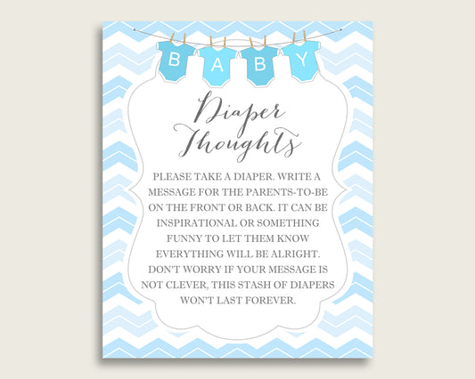 Chevron Baby Shower Diaper Thoughts Printable, Boy Blue White Late Night Diaper Sign, Words For Wee Hours, Write On Diaper Message cbl01