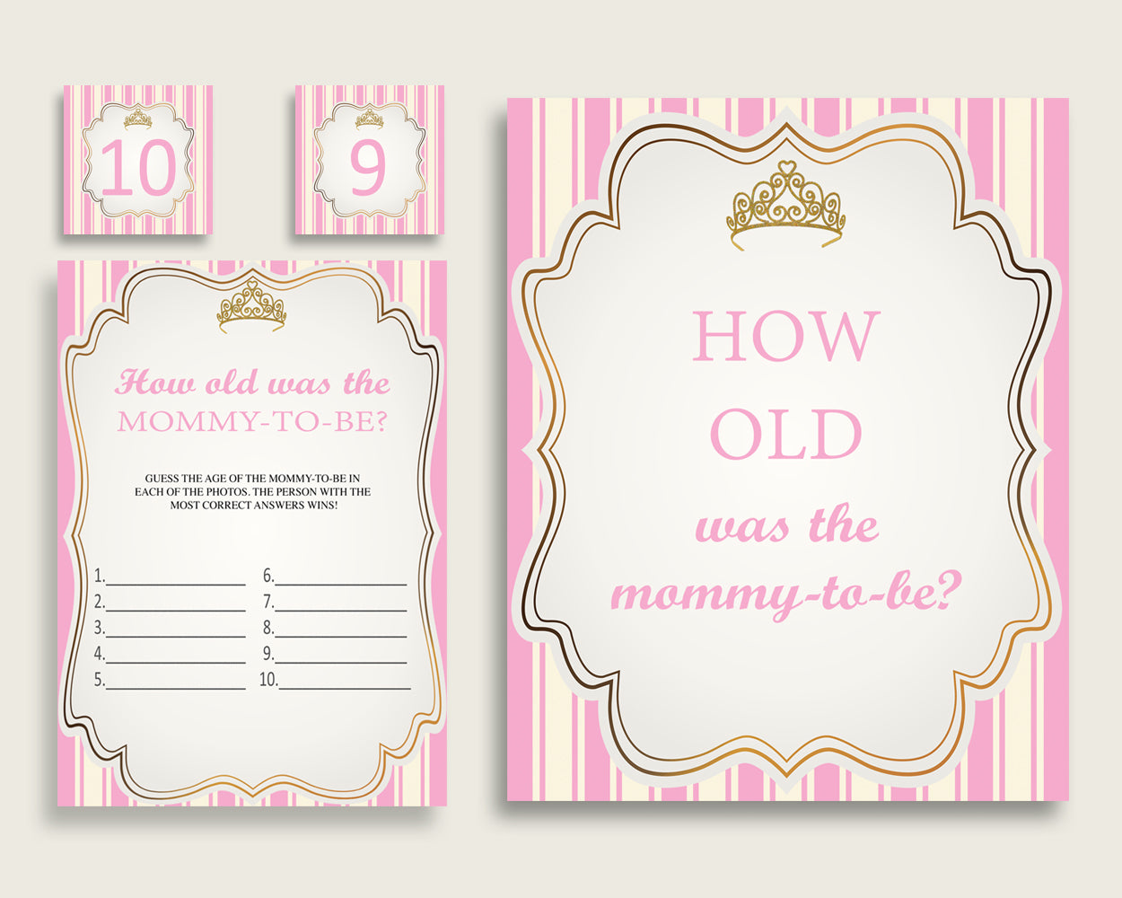 Pink Gold How Old Was The Mommy To Be, Girl Baby Shower Game Printable, Royal Princess Guess Mommy's Age Game, Instant Download, rp002