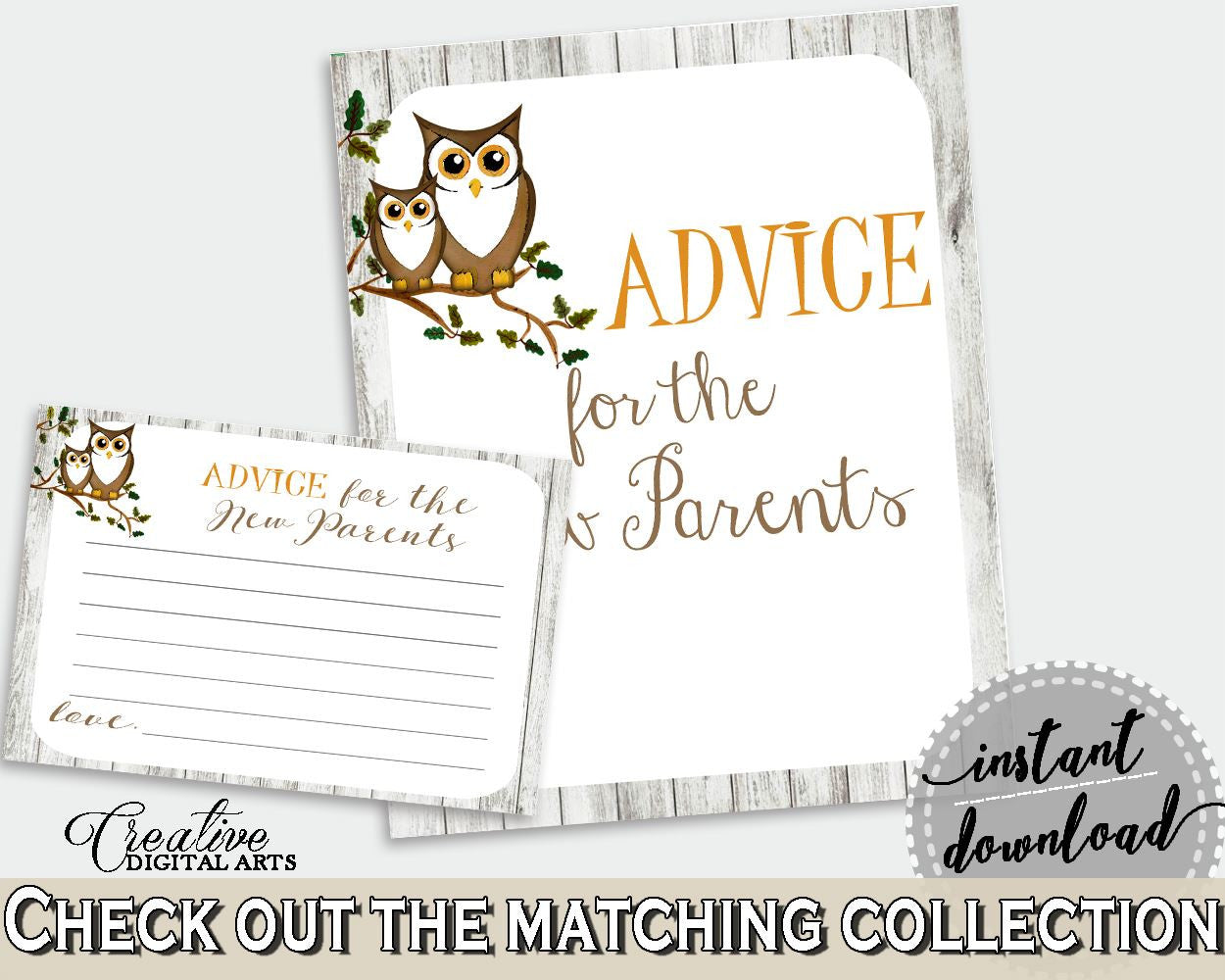 Advice Cards Baby Shower Advice Cards Owl Baby Shower Advice Cards Baby Shower Owl Advice Cards Gray Brown printables - 9PUAC - Digital Product