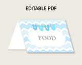 Chevron Folded Food Tent Cards Printable, Blue White Editable Pdf Buffet Labels, Boy Baby Shower Food Place Cards, Instant Download, cbl01