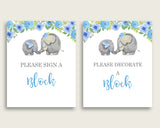 Blue Gray Please Sign A Block Sign and Decoarate A Block Sign Printables, Elephant Blue Boy Baby Shower Decor, Instant Download, ebl01