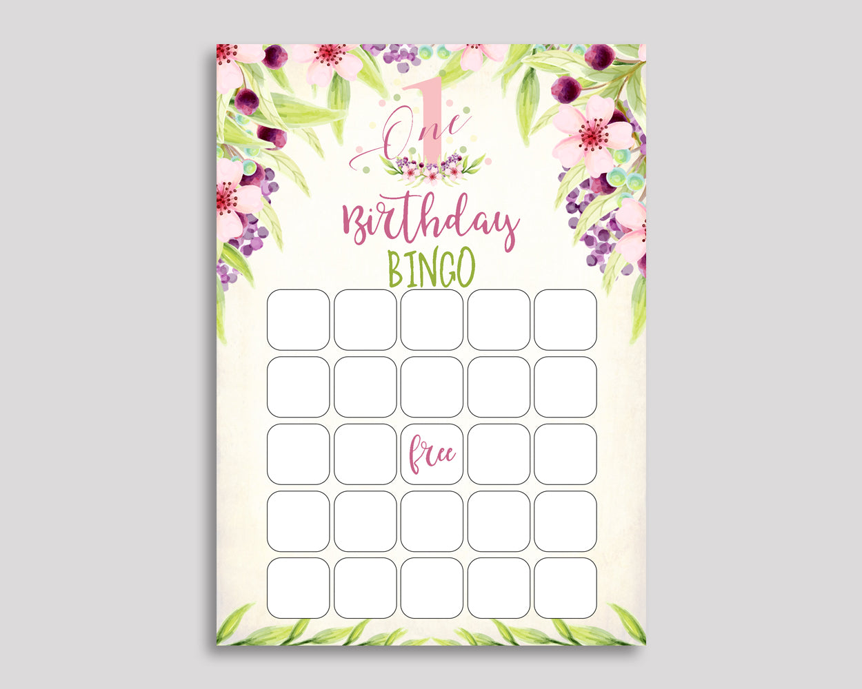 First Bingo Gift First Birthday Bingo Blank First Bingo Cards Pink Green Birthday Activity Girl KAF9O