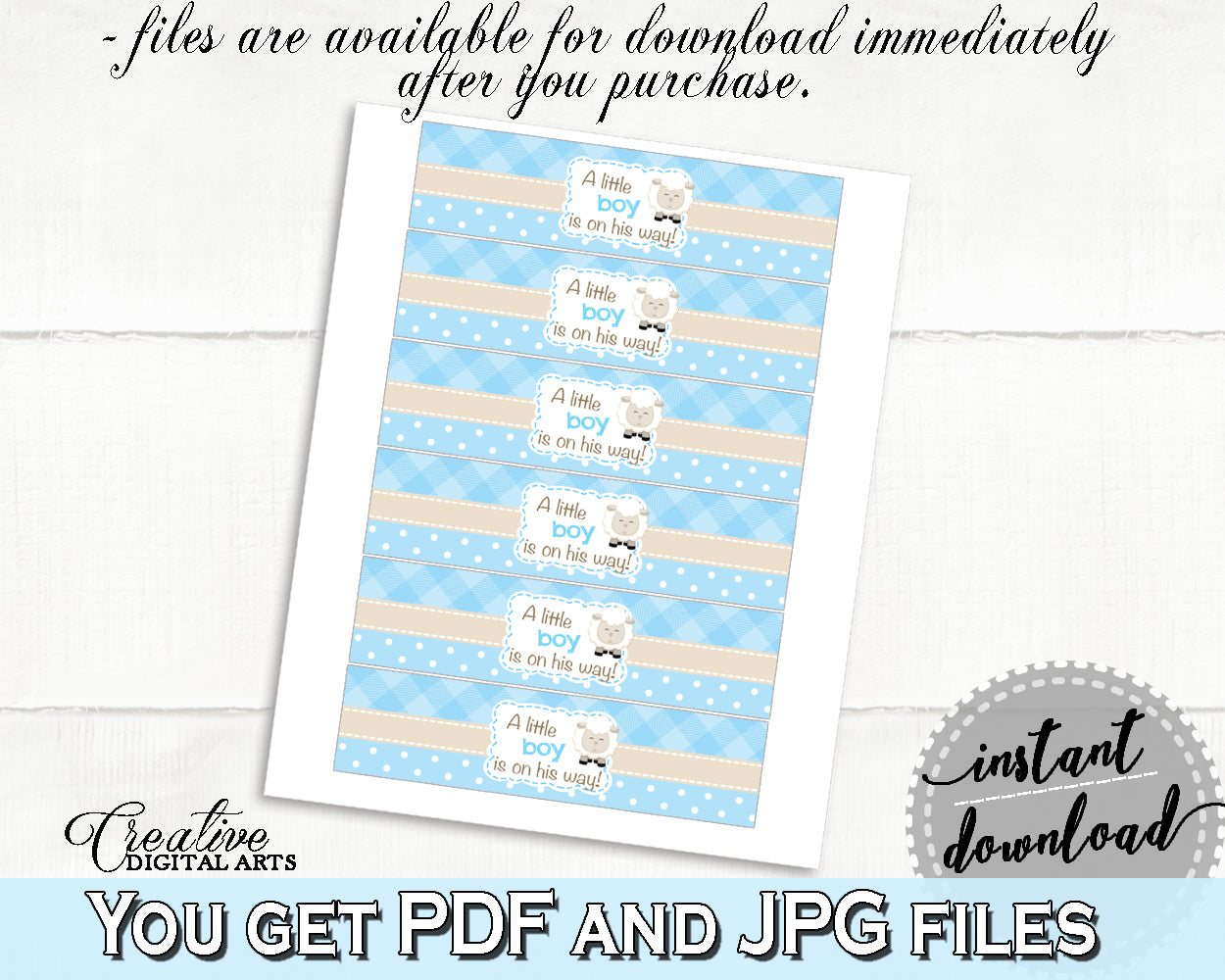 Blue Baby Shower Boy Lamb NAPKIN RINGS printable, sheep baby shower blue theme, digital file, Jpg Pdf, instant download - fa001