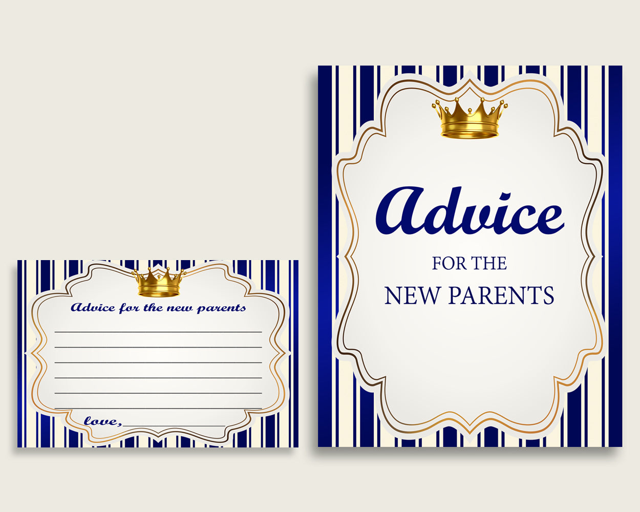 Royal Prince Advice For Mommy To Be Cards & Sign, Printable Baby Shower Blue Gold Advice For New Parents, Instant Download, Royal Blue rp001