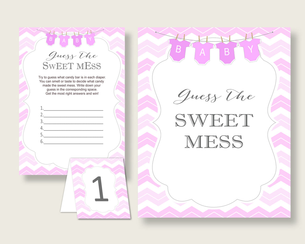 Chevron Guessing Game Baby Shower Girl, Pink White Guess The Sweet Mess Game Printable, Dirty Diaper Game, Instant Download, Popular cp001