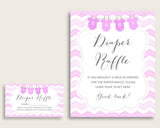 Chevron Baby Shower Diaper Raffle Tickets Game, Girl Pink White Diaper Raffle Card Insert and Sign Printable, Instant Download cp001