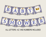 Royal Prince Baby Shower Banner All Letters, Birthday Party Banner Printable A-Z, Blue Gold Banner Decoration Letters Boy, King Crown rp001