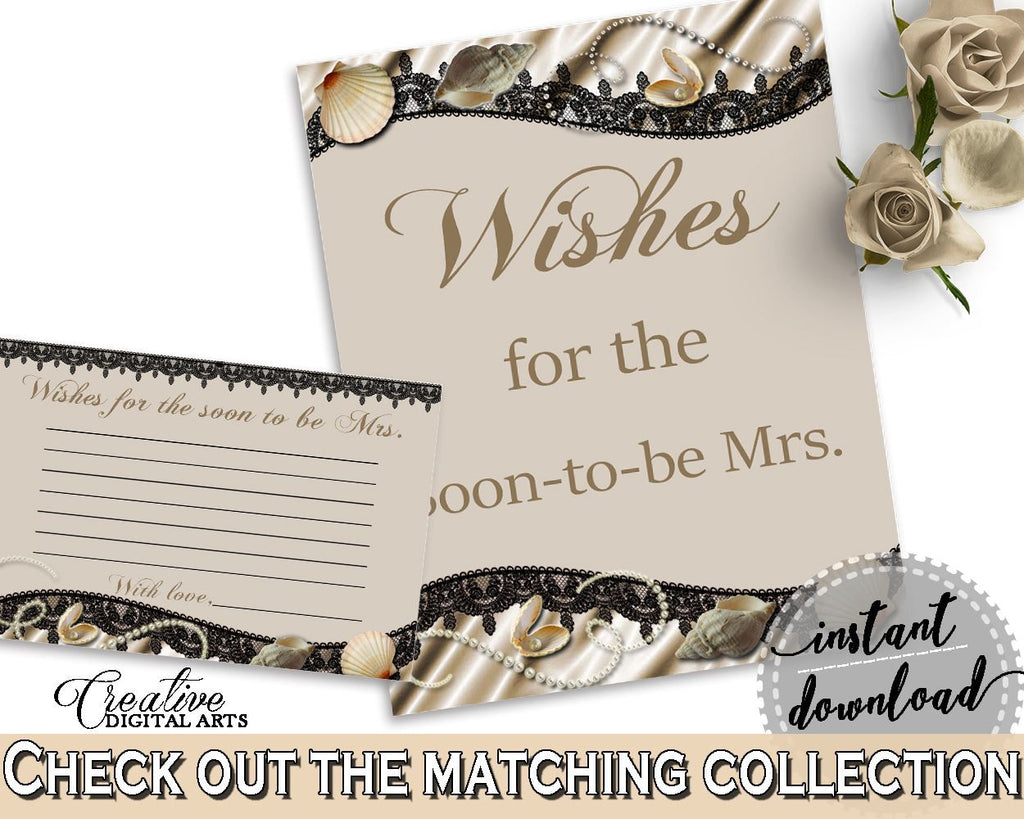 Brown And Beige Seashells And Pearls Bridal Shower Theme: Wishes For The Soon To Be Mrs - advice well wishes, party organization - 65924 - Digital Product