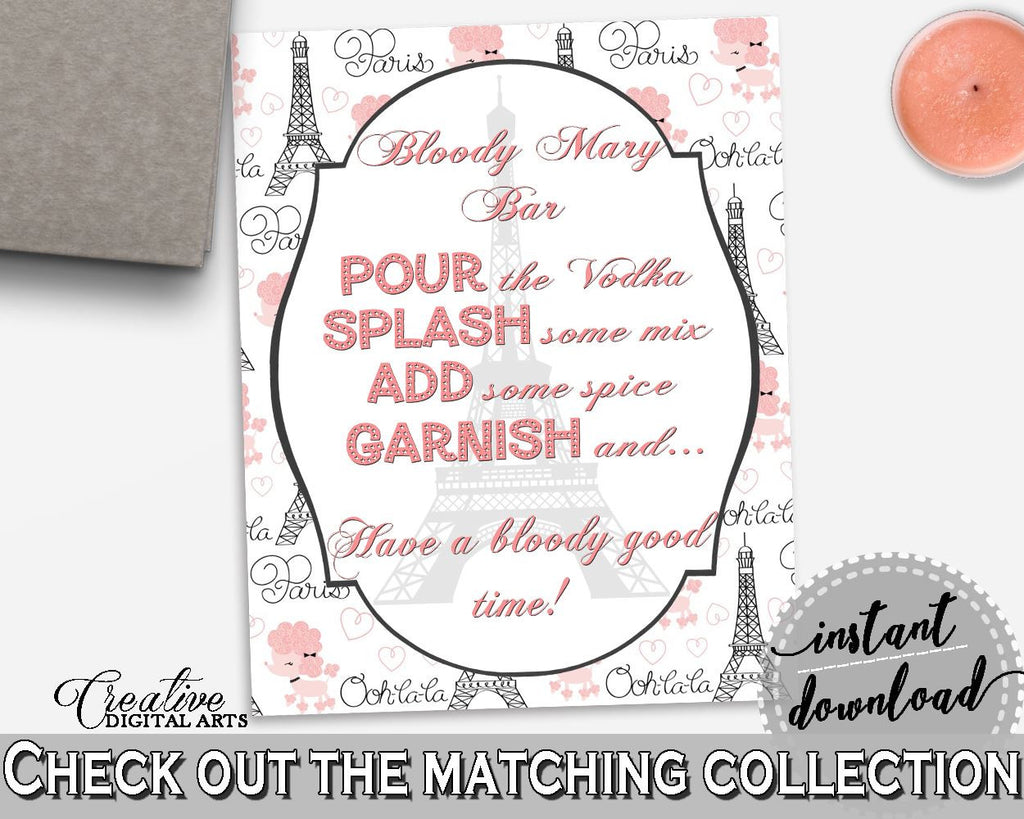 Pink And Gray Paris Bridal Shower Theme: Bloody Mary Bar Sign - brunch and bubbly, parisian bridal, printable files, party theme - NJAL9 - Digital Product